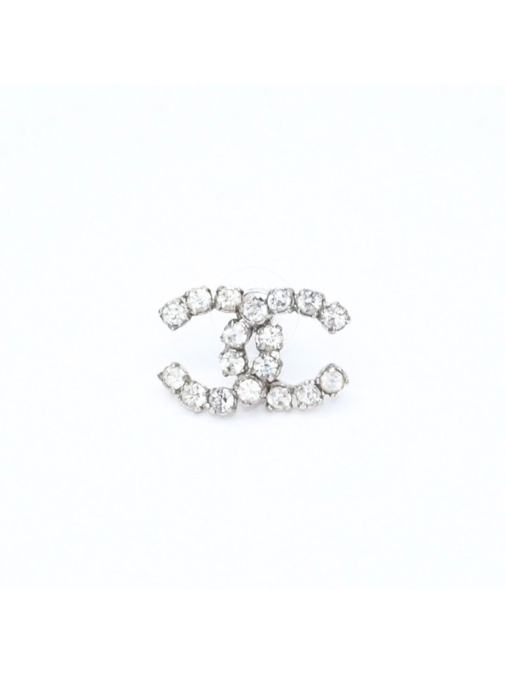 Chanel CC Logo Stud Single Earrings Stamp Metal Silver Rhinestone